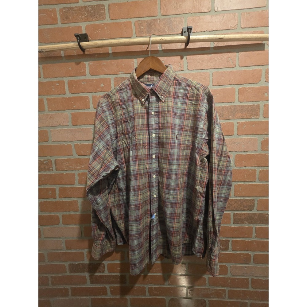 Ralph Lauren Shirt XL 17 ClassicFit Plaid Madras Button Down Cotton Woven Sku7 - Picture 1 of 6